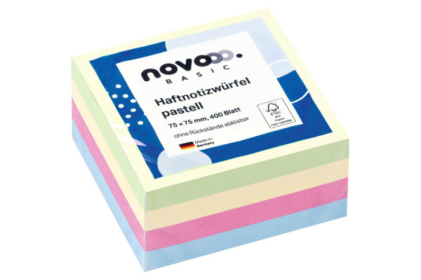 NOVOOO Haftnotizen pastell 75x75mm 311717 assortiert 4x100 Blatt