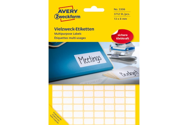 AVERY ZW. Universaletiketten 13x8mm 3306 weiss 3712 Stk./29 Bl.