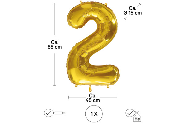 I AM CREA Folienballon Zahl 2 85cm 1000-1047 gold