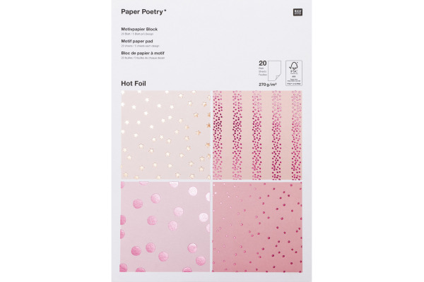 RICO DESI Motivpapierblock Hot Foil 99001.50. 270g, Beere Mix,10 Blatt