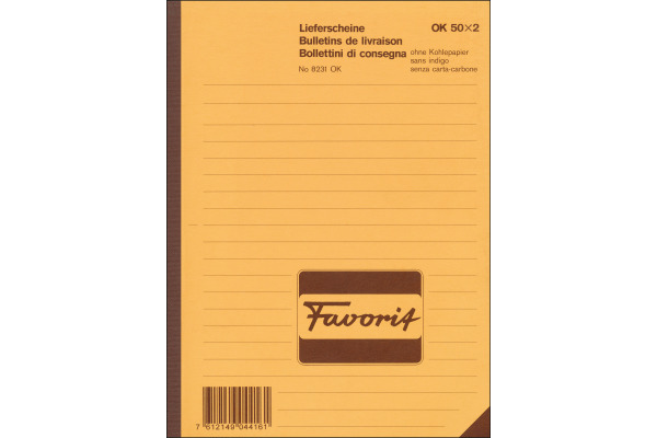 FAVORIT Lieferscheine D/F/I A5 8231OK rot/weiss 50x2 Blatt