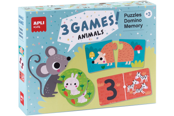 APLI KIDS Spielebox Tiere 18798 Puzzle, Domino, Memory