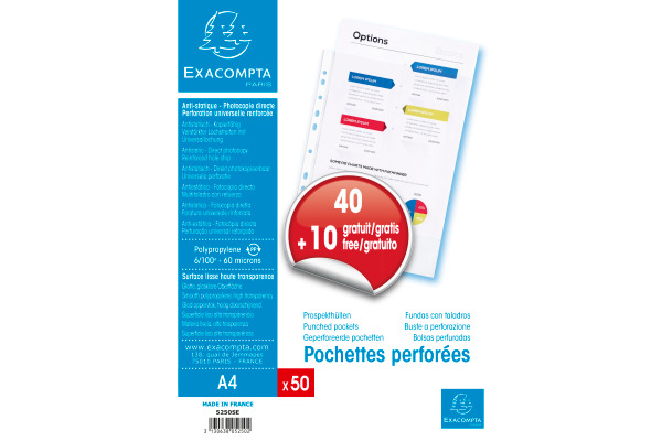 EXACOMPTA Zeigetaschen PP 60my A4 5250E transparent genarbt 50 Stück