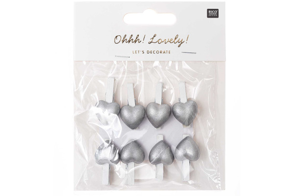 RICO DESI Dekoklammern Herz 7040.26.1 weiss-silber, 8 Stück, 3cm