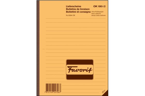 FAVORIT Lieferscheine A6 8284 OK rot/weiss,D/F/I,durchschreib.