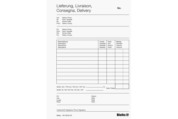 BIELLA Liefers. COPY-BLOC D/F/I/E A6 51262500U selbstdurchschreib. 50x2 Blatt