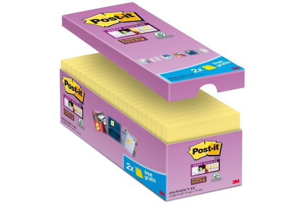 POST-IT Super Sticky Notes 654-P16SS 76x76mmgelb 16x90Bl.