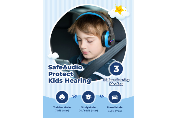 ICLEVER Kids Bluetooth Headphones C03-1702N BTH12, LED, 55h, black