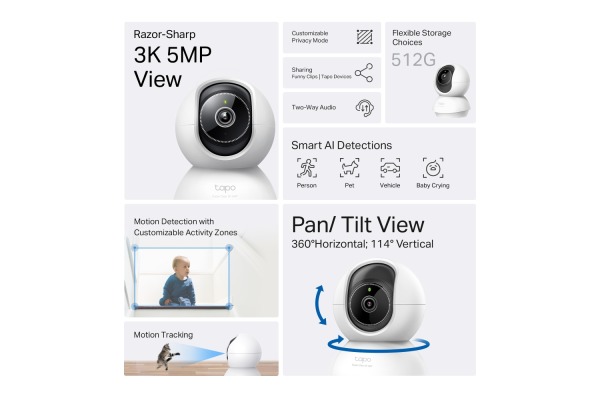 TP-LINK AI Wless Home Security Camera TAPOC230 Pan/Tilt TP-LINK AI Wless Home Security Camera TAPOC230 Pan/Tilt