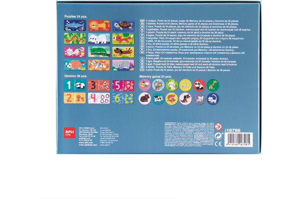 APLI KIDS Spielebox Tiere 18798 Puzzle, Domino, Memory