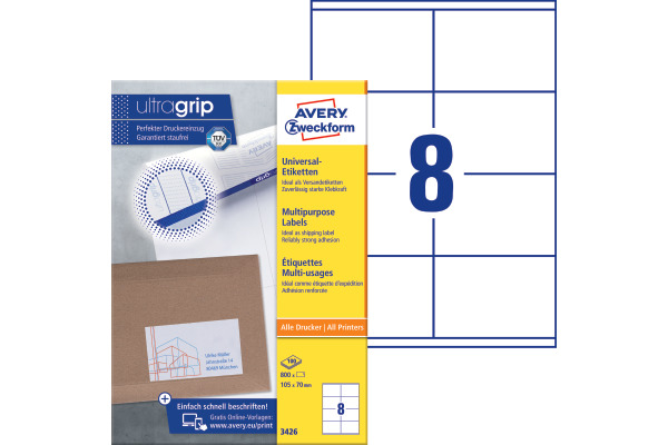 AVERY ZW. Universaletiketten 105x70mm 3426 weiss 800 Stk./100 Blatt