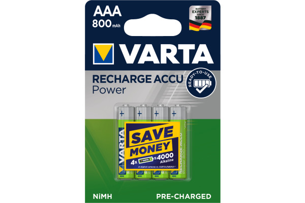 VARTA Batterie Akku 567031014 AAA/HR03, 800 mAh, 4 Stück