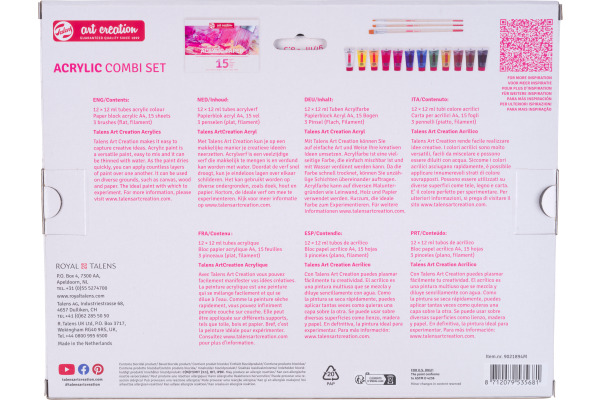 TALENS Acryl Combi Set 12x12ml 9021894M Farbe, Pinsel, Papier