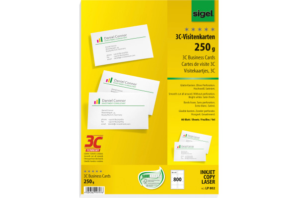 SIGEL Visitenkarten 85x55mm LP802 weiss, 250g 800 Stück