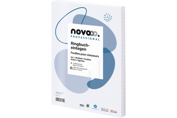 NOVOOO Ringbucheinlagen recycling A4 535027010 liniert 9mm, o/Rand 140 Blatt