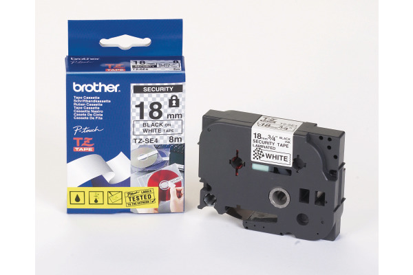 PTOUCH Sicherheitsband schwarz/weiss TZe-SE4 zu PT-200,300,500 18mm