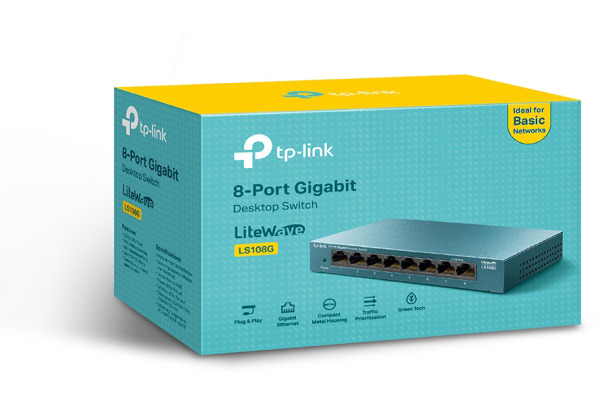 TP-LINK LiteWave 8-Port Switch LS108G 8GB RJ45 Ports, Steel Case