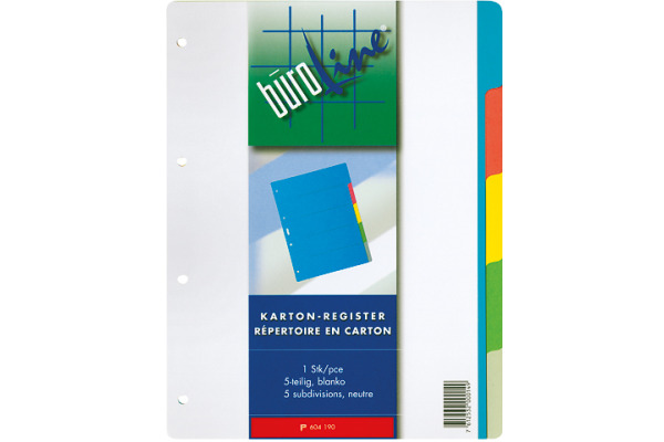 BÜROLINE Register Karton farbig A4 604190 5-teilig