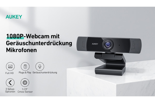 AUKEY Stream Webcam 1080P Dual Mic PCLM1E black, USB 2.0