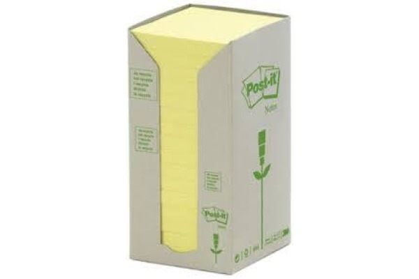 POST-IT Haftnotizen Recycling 76x76mm 654-1T gelb, 16x100 Blatt