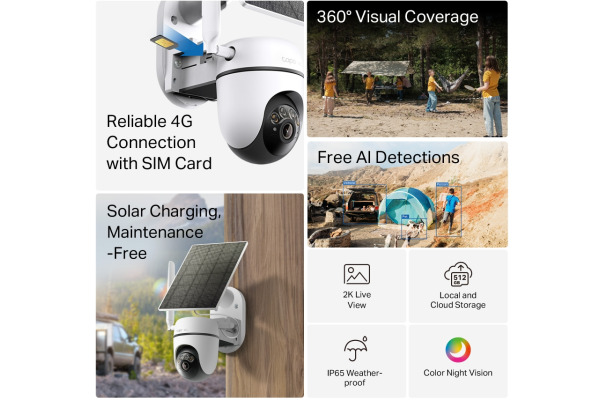 TP-LINK Solar-Security Camera Kit 4G TAPOC615G 2K, Pan/Tilt