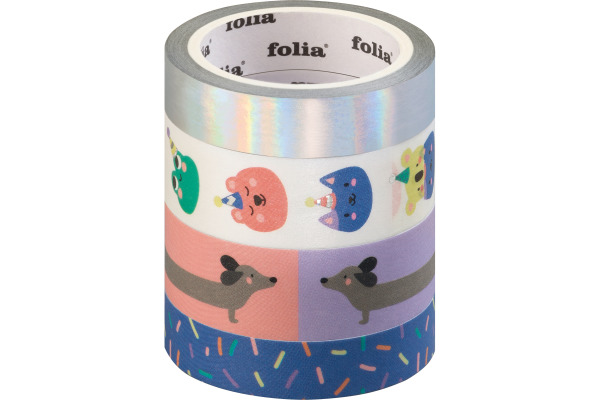 FOLIA Washi Tape Set Party Animal 26456 Hotfoil 4 Stück