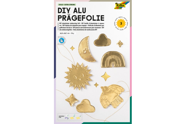 FOLIA DIY Alu Prägefolie 18x29.7cm 521 gold,extra strong 3 Blatt