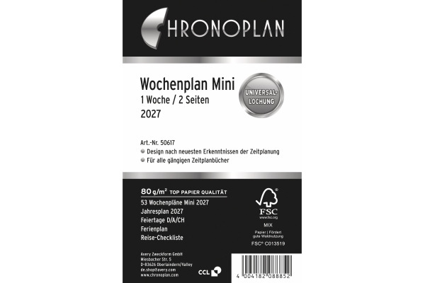 CHRONOPLA Ersatz Wochenplan 2027 50617Z.27 1W/2S in Zeilen Mini