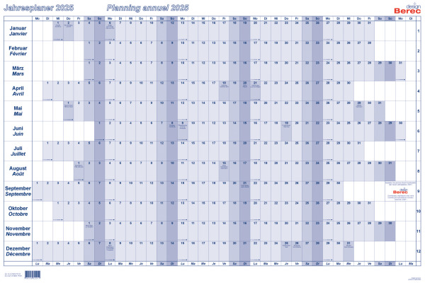 BEREC Jahresplaner quer 2026 5666TF/26 1J/1S blau plastifiz. 60x90cm