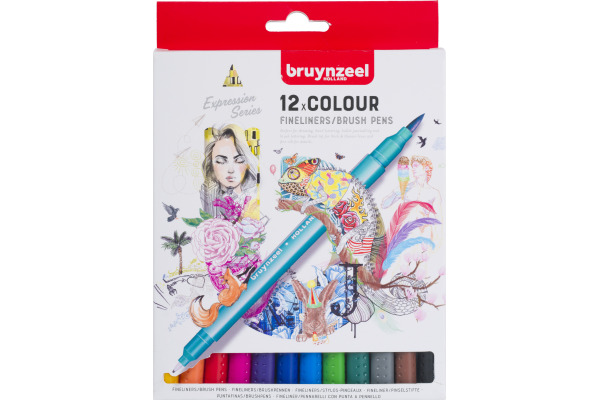 BRUYNZEEL Fineliner/Brushpen Set 60325012 assortiert 12 Stück