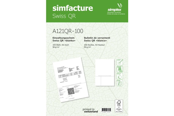 SIMPLEX Simfacture Swiss QR FSC A4 A121QR-10 univ.perforiert,90g 100 Blatt