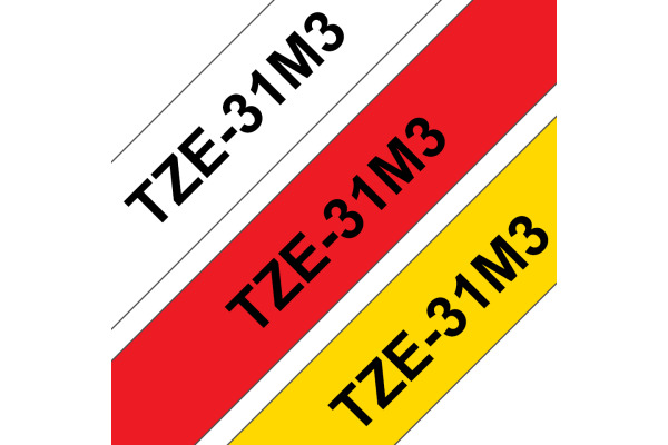 PTOUCH Bänder TZ-231/TZ-431/TZ-631 TZe-31M3 weiss/rot/gelb 12 mm