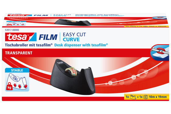TESA Tischabroller Curve 10mx19mm 53917-000 schwarz inkl. 1 Rolle Tesafilm