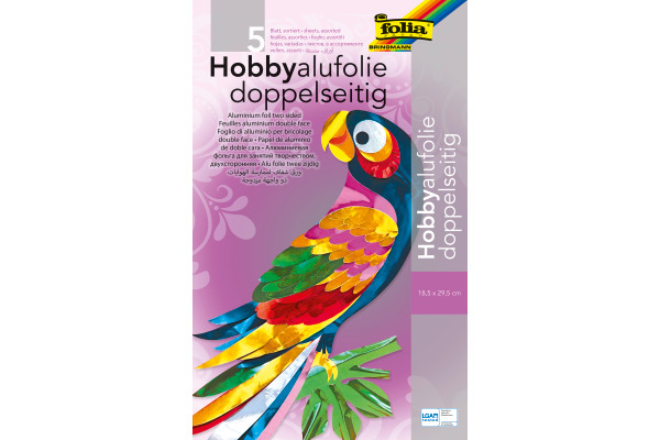 FOLIA Hobbyalufolie 18x29.5cm 500 ass. doppelseitig 5 Blatt