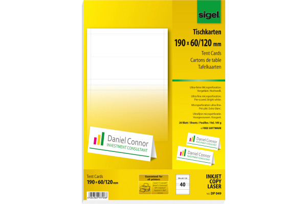 SIGEL Tischkarten 190x60mm DP049 weiss, 185g 40 Stück