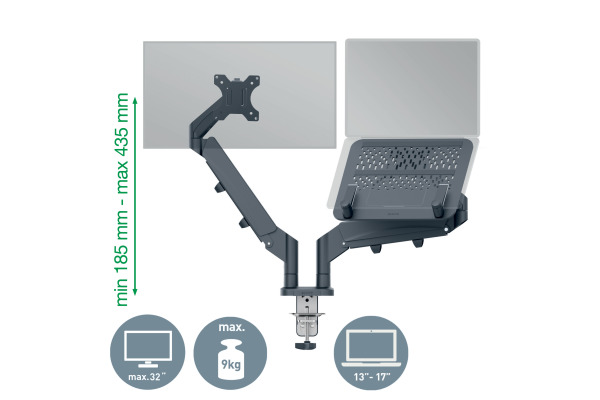 LEITZ Monitorarm ERGO 65380089 grau, inkl. Laptophalter