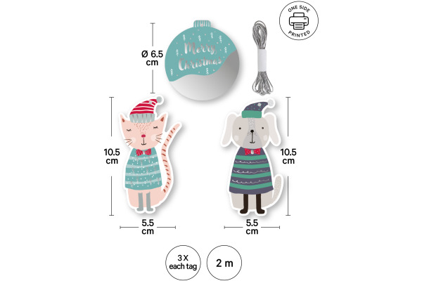 I AM CREA Geschenkanhänger X-mas 4088.8 Katze, Hund & Kugel 9 Stück