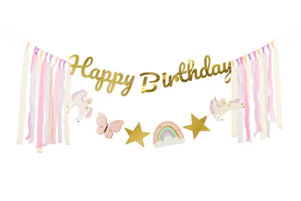 PARTYDECO Girlande Happy Bi. 230x17.5cm GRL120 Einhörner, mix
