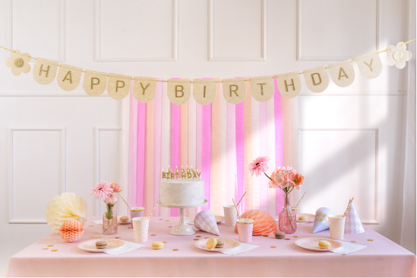 PARTYDECO Girlande Happy Birthday 3m GRLF3 Filz, rosa