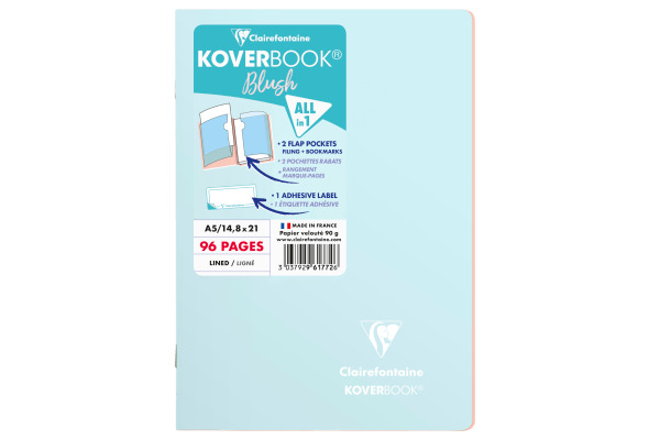 CLAIREFON Koverbook Schulheft Blush A5 961772C 90g, liniert eisblau / koralle