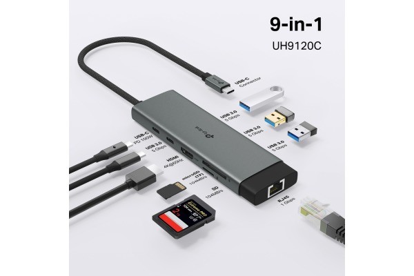 TP-LINK USB-C 9-Port Hub UH9120C HDMI 4K,USB-A&C,PD,RJ45,SD