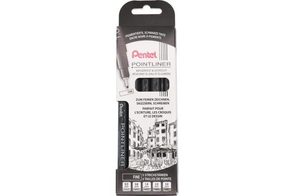 PENTEL Pointliner Pigment Fine YS20P-5F schwarz 5 Stück