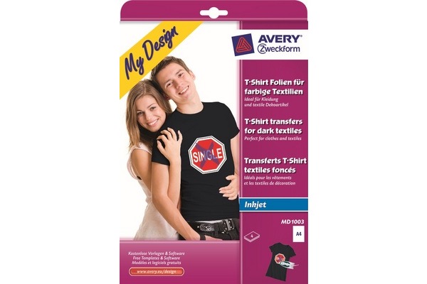 AVERY ZW. Textilfolie Iron-on A4 MD1003 Inkjet farbige Textil. 4 Stk.