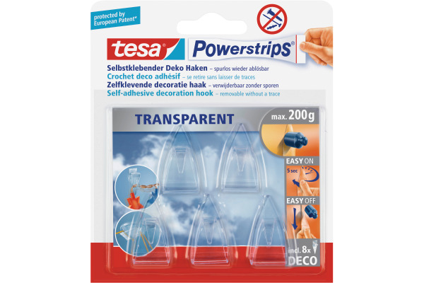 TESA Powerstrips Deco Haken 589000001 transparent 5 Haken/8 Strips