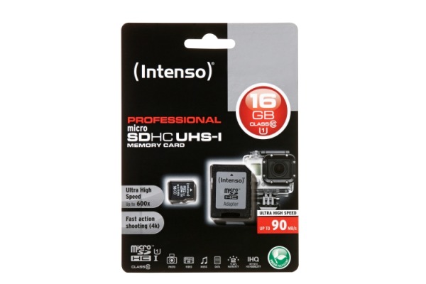 INTENSO Micro SDHC Card PRO 16GB 3433470 with adapter, UHS-I