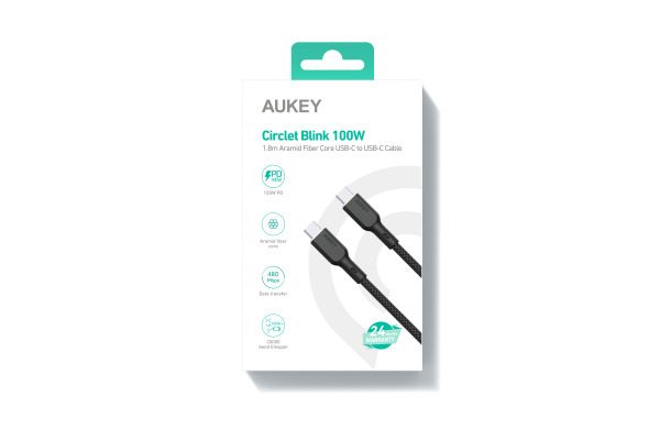 AUKEY Cable USB-C-to-C,Kevlar Core CB-KCC102 1.8m,Nylon Braided,100W,Bl.