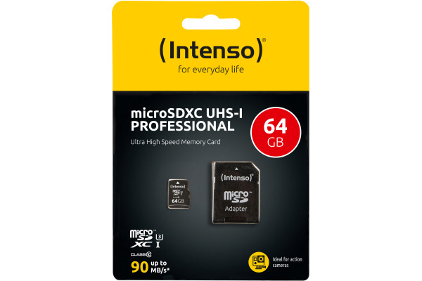 INTENSO Micro SDXC Card PRO 64GB 3433490 with adapter, UHS-I