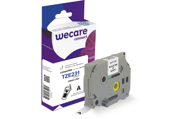 WECARE Band, laminiert schwarz/weiss TZE-231 ersetzt Ptouch TZe-231 12mm