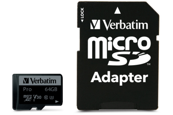 VERBATIM Micro SDXC Pro U3 64GB 47042 Read 90MB/sec. Write 45MB/sec