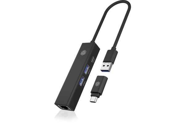 ICY BOX USB Hub & Gigabit Eth. LAN IBHUB1439 USB 3.2 G1, 2x USB-A, 1x USB-C